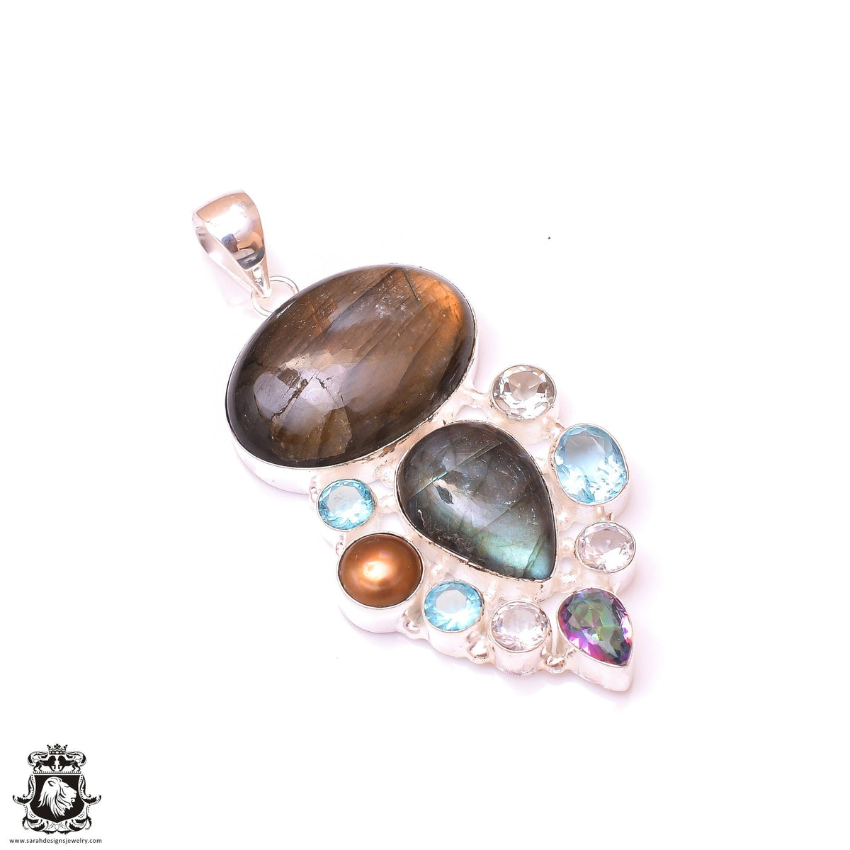 Red Iron Labradorite Spectrolite Pendant & 3MM Italian Chain P9784