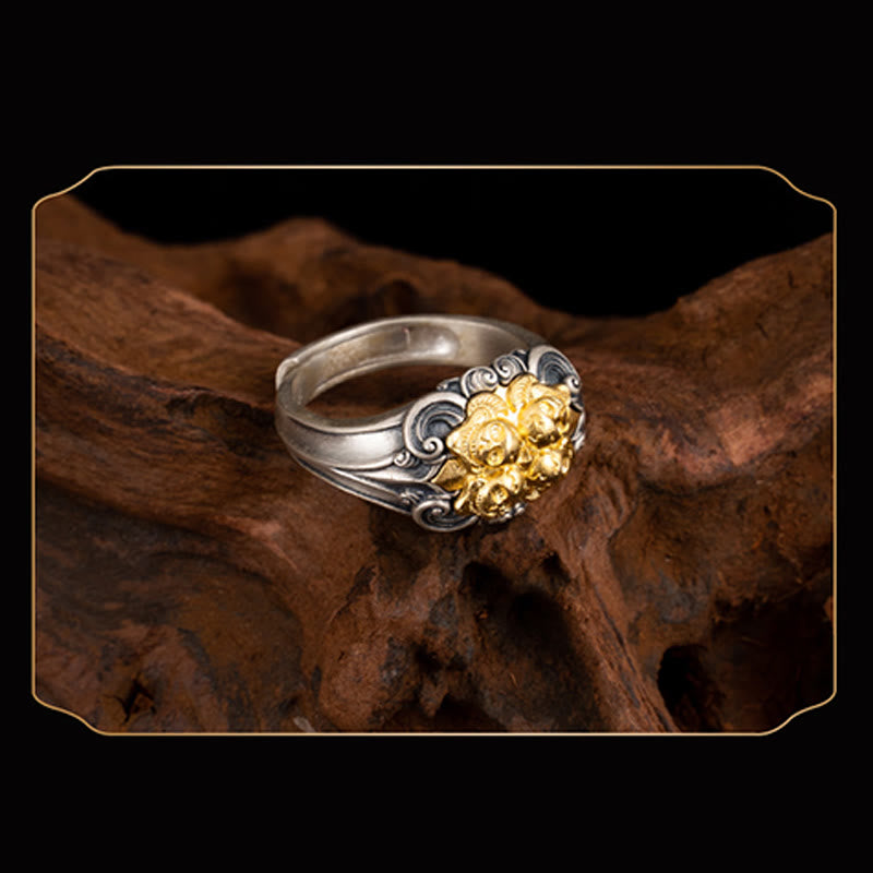 Fortune Jewel 925 Sterling Silver Tibetan Skull Protection Adjustable Ring