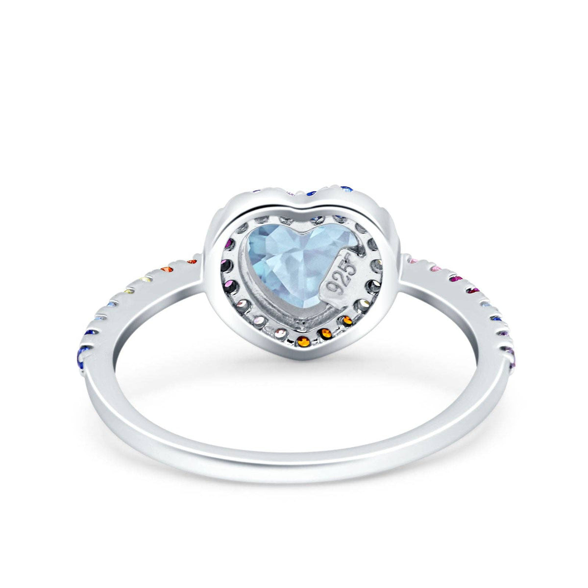 Heart Art Deco Engagement Ring Aquamarine CZ: Aquamarine CZ size p