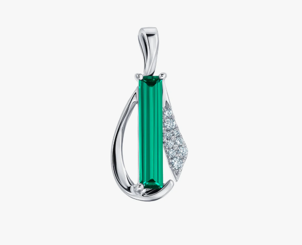 14KW Baguette Lab-Grown Emerald and Lab-Grown Diamond Pendant