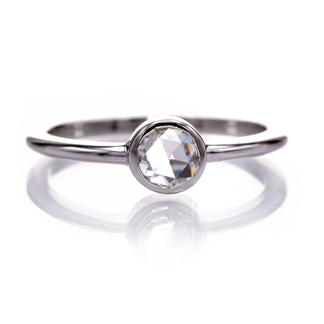 Bridal Ring Set - Rose Cut Damond Bezel Engagement Ring & Petal Band