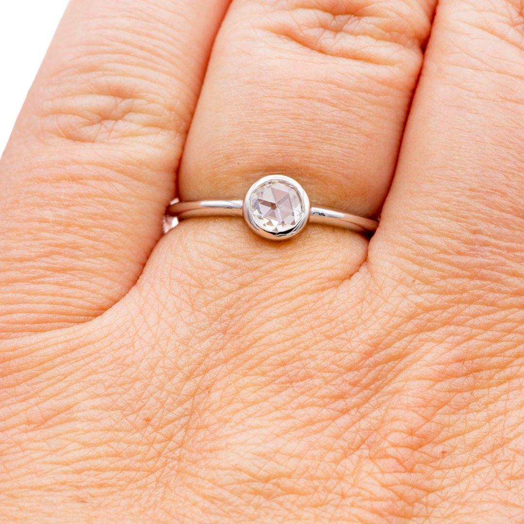 Bridal Ring Set - Rose Cut Damond Bezel Engagement Ring & Petal Band
