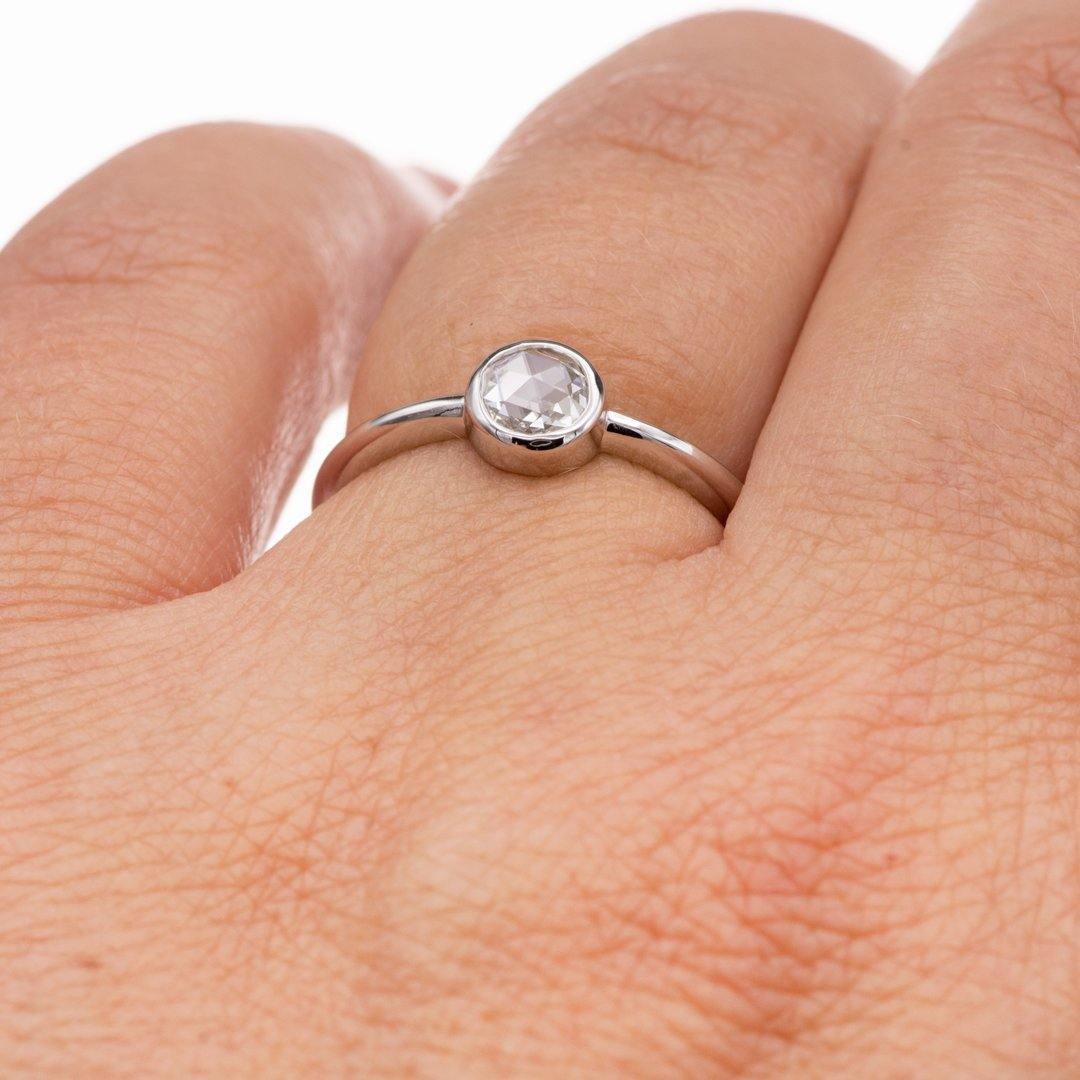 Bridal Ring Set - Rose Cut Damond Bezel Engagement Ring & Petal Band