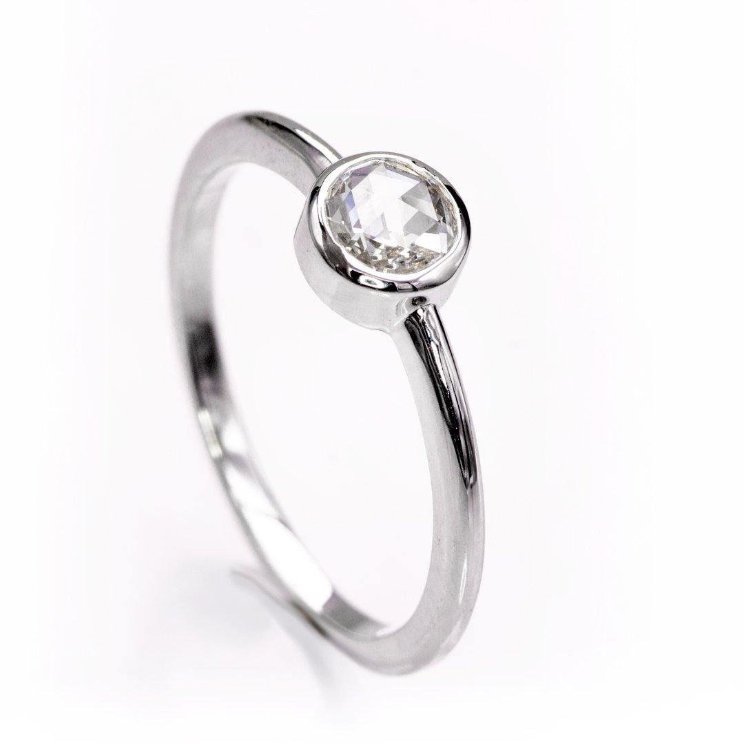 Bridal Ring Set - Rose Cut Damond Bezel Engagement Ring & Petal Band