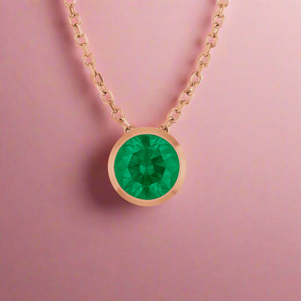 Modern Round Emerald Slide Pendant Necklace