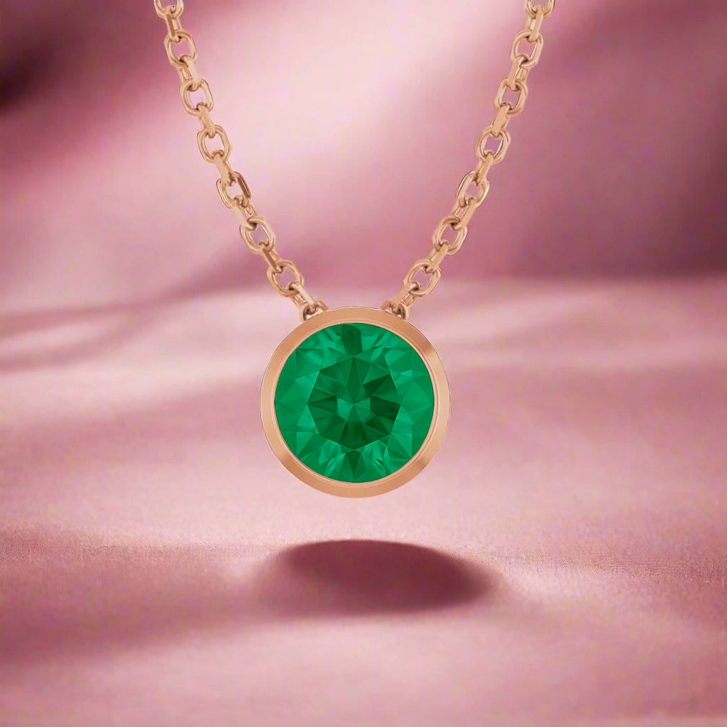 Modern Round Emerald Slide Pendant Necklace