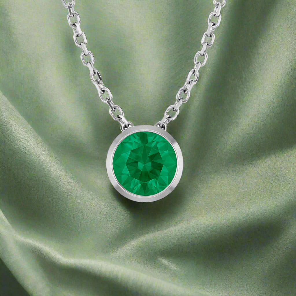 Modern Round Emerald Slide Pendant Necklace