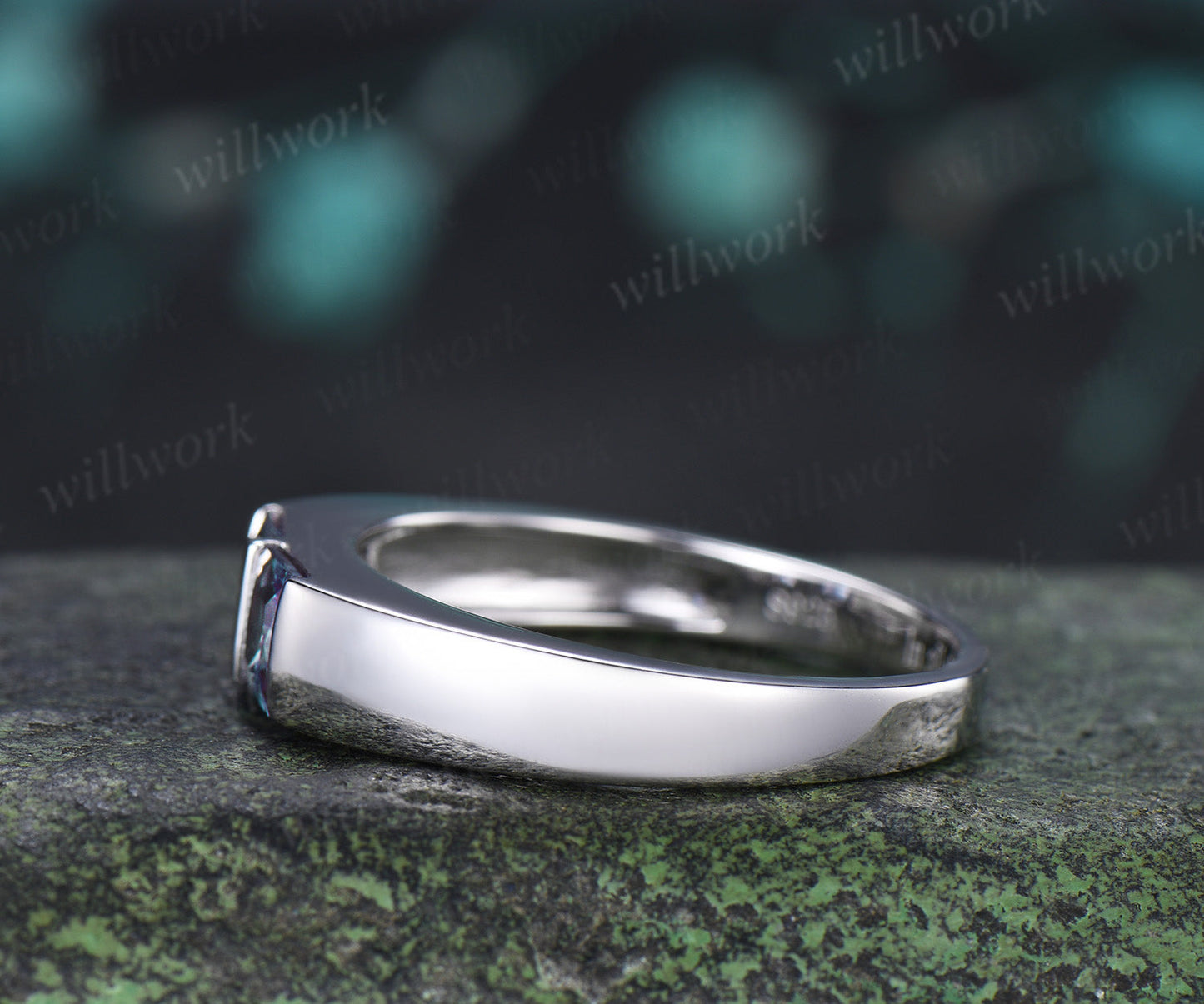 Princess Cut Color-Change Alexandrite Men Wedding Band Toi et Moi Two Stone Ring Unique Anniversary Gifts for Men
