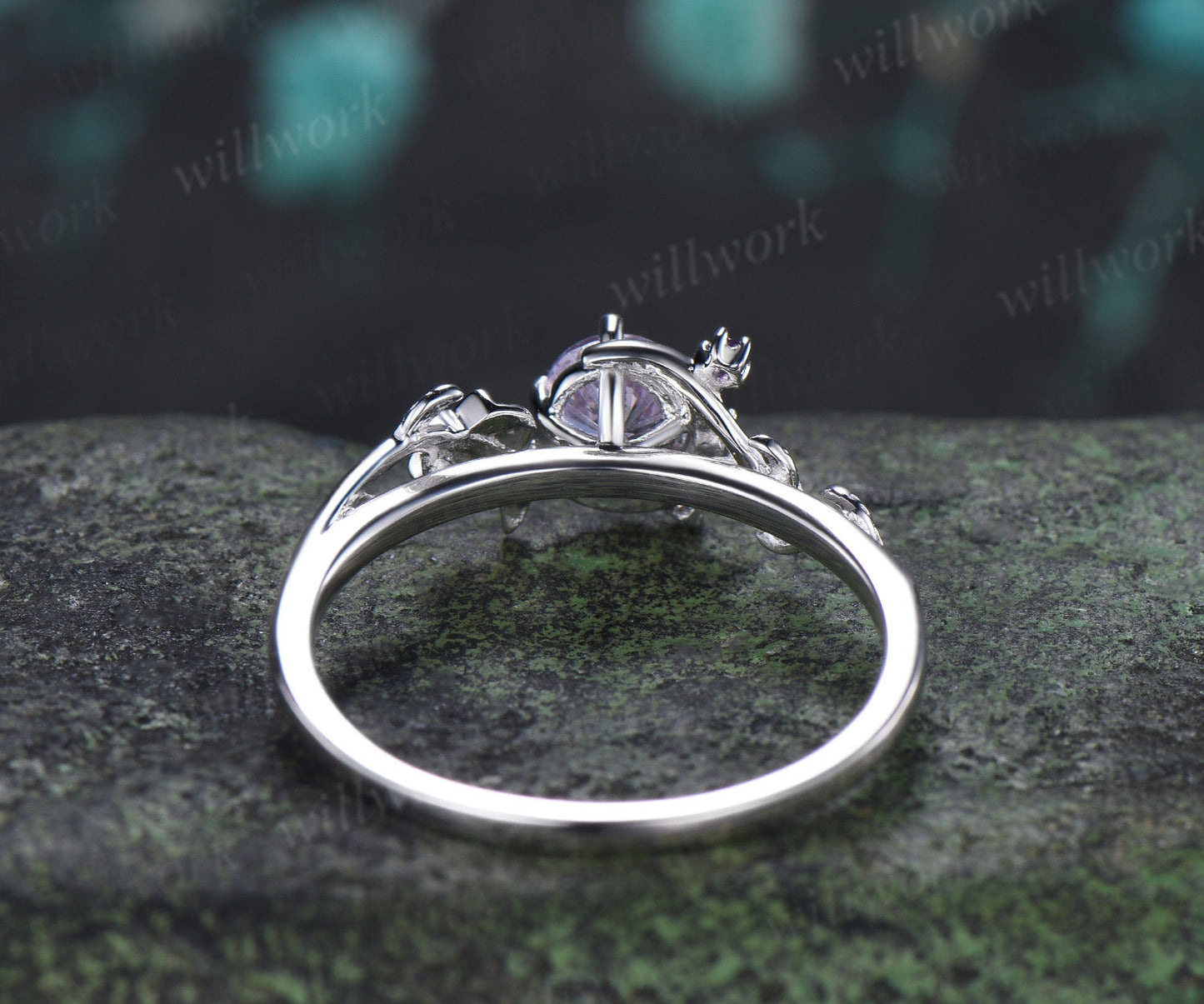 Round Fireworks Cut Lavender Amethyst Engagement Ring Moon Leaf Vine Floral Promise Ring Unique Diamond Cluster Ring Gift