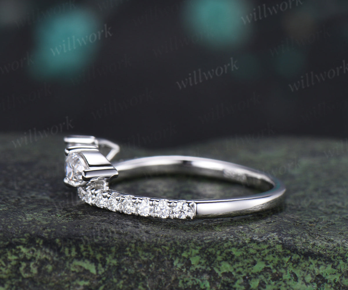 Open Gap Pear Diamond Wedding Band Half Eternity Unique Stacking Ring Dainty Matching Band