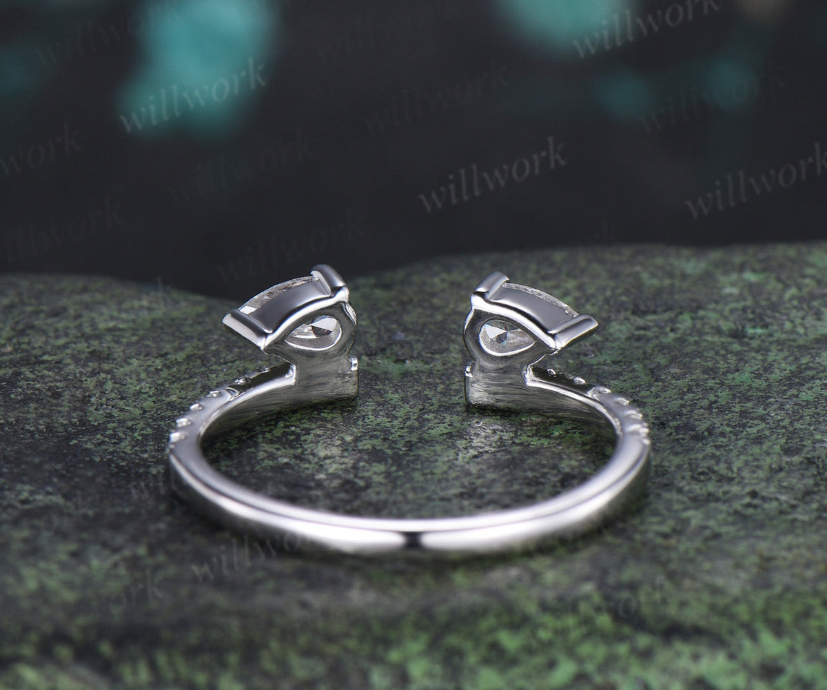 Open Gap Pear Diamond Wedding Band Half Eternity Unique Stacking Ring Dainty Matching Band