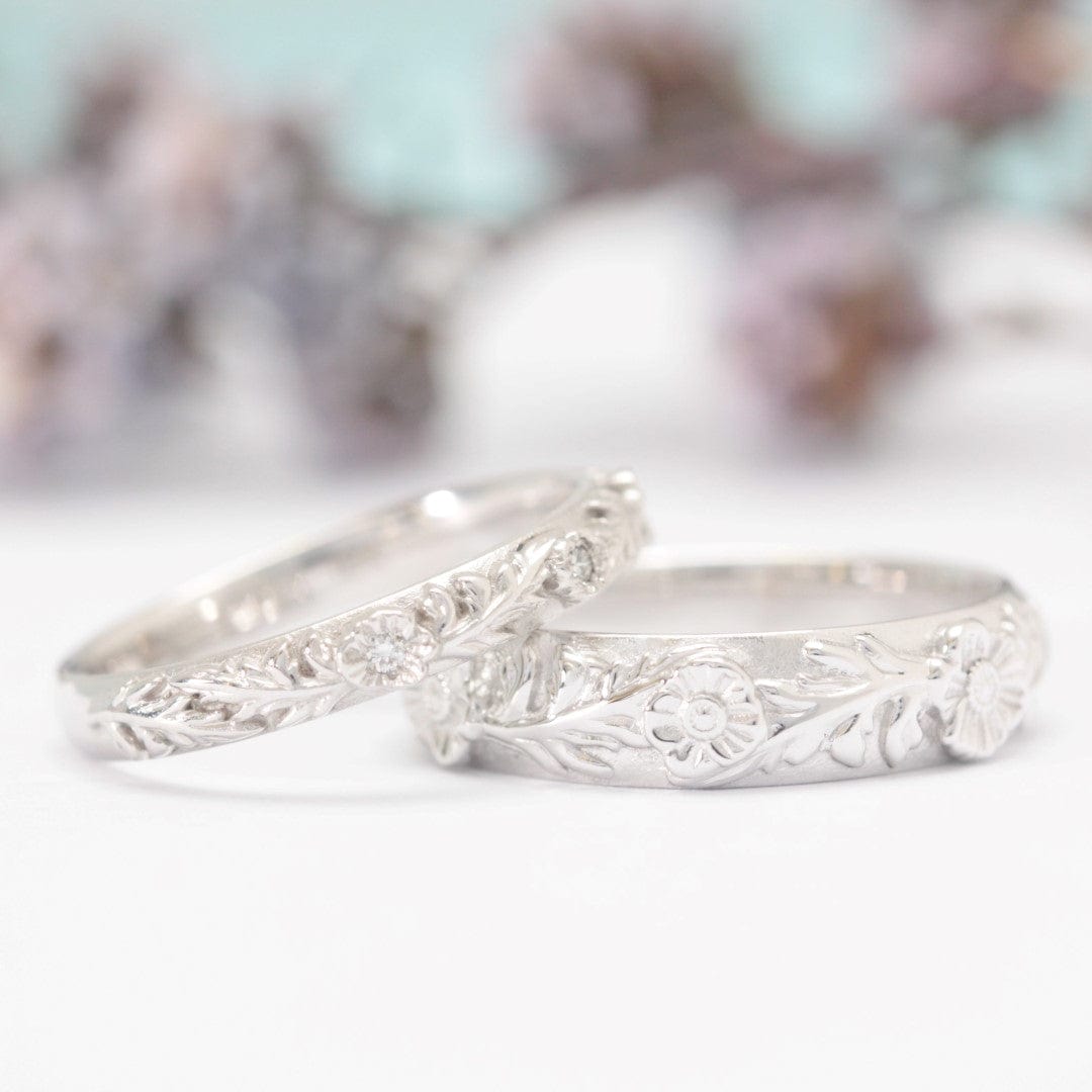 Poppy Leaf Wedding Ring Set