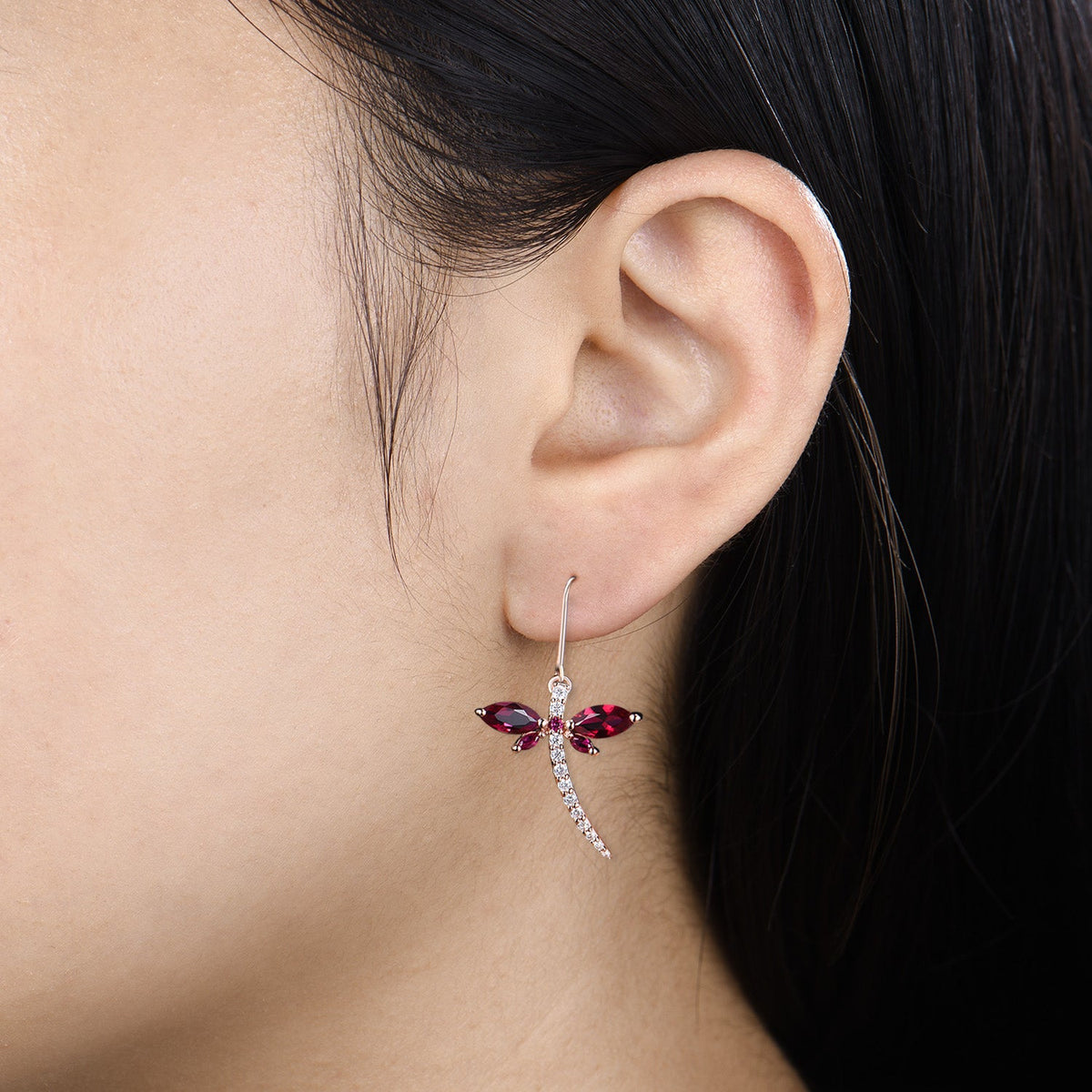 Elegant dragonfly marqusie cut red ruby earrings Julyne birthstone fine jewelry