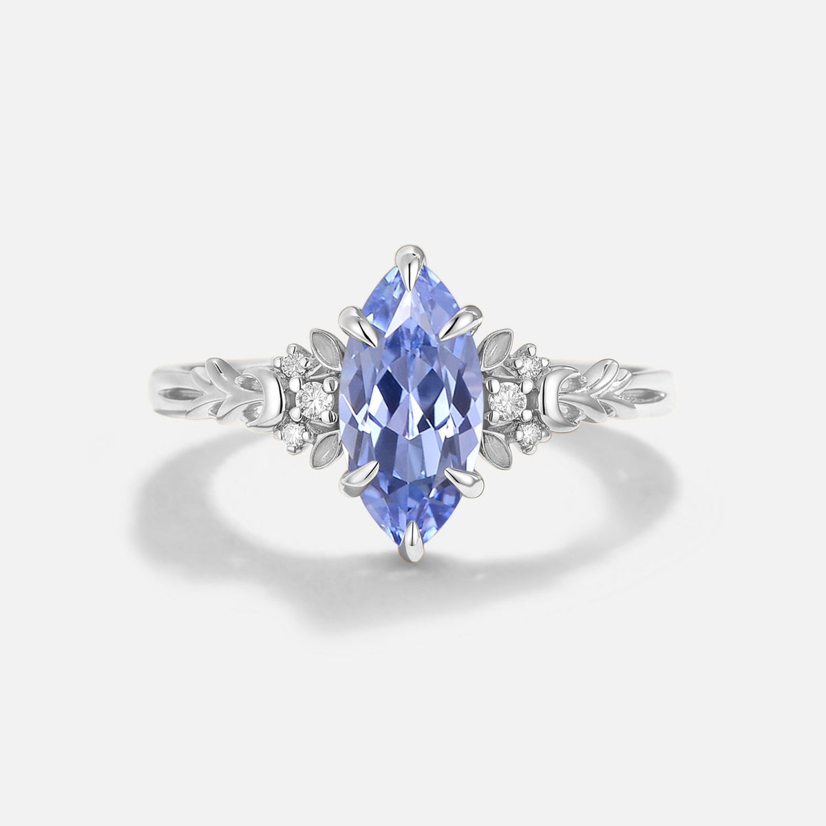 Marquise Lab Cornflower Sapphire Engagement Ring