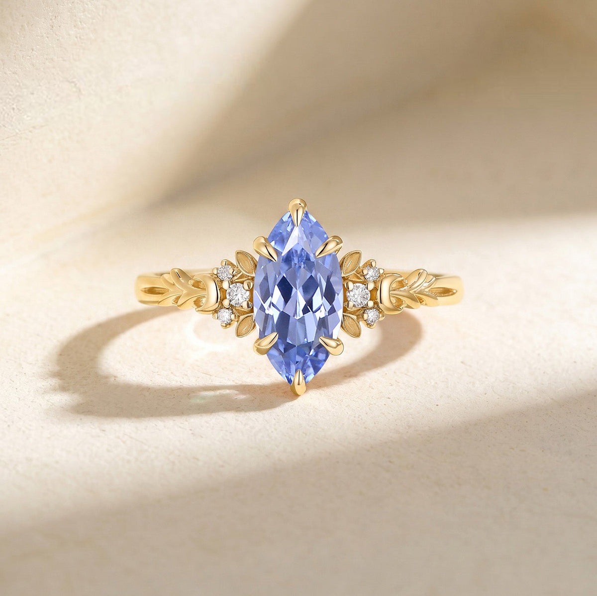 Marquise Lab Cornflower Sapphire Engagement Ring