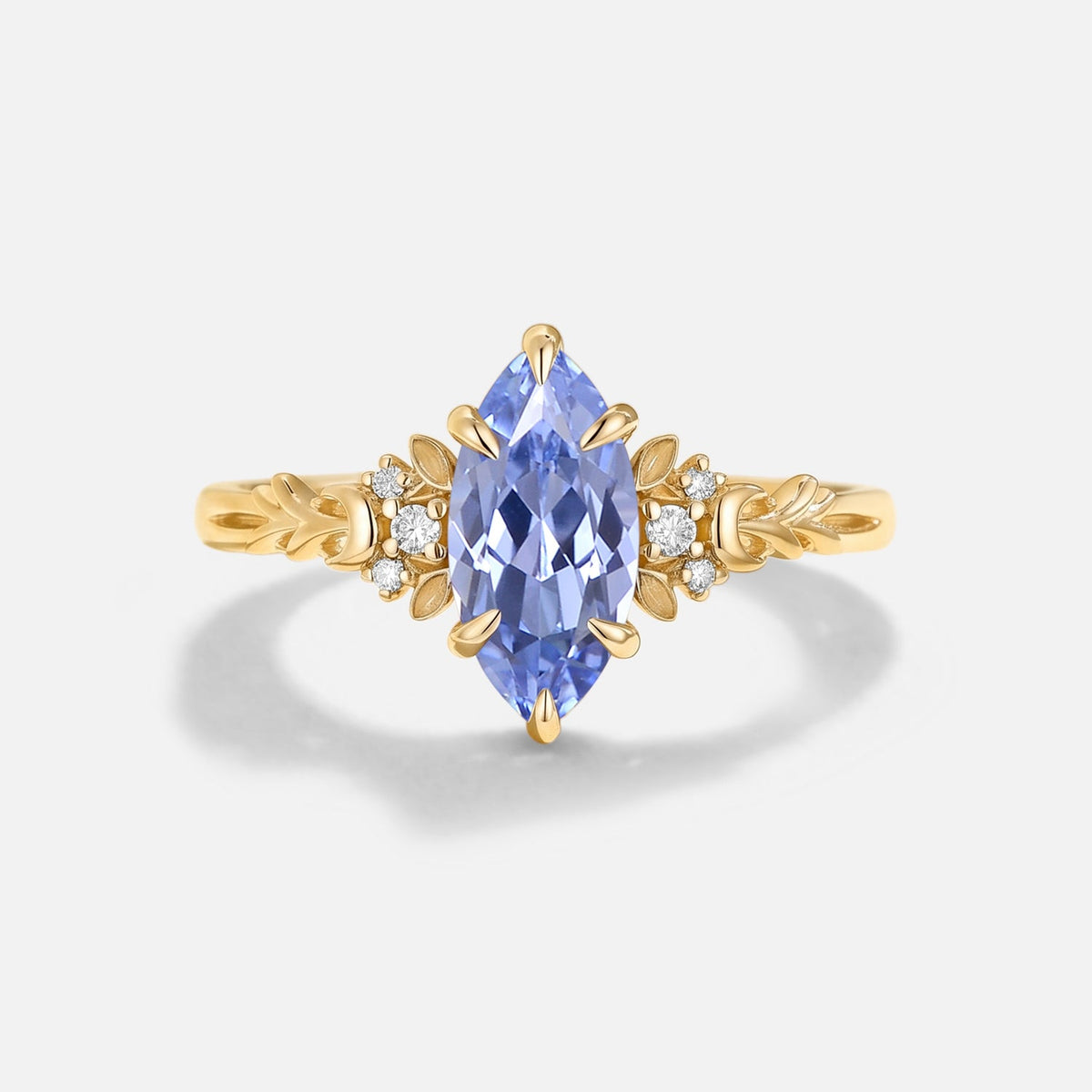 Marquise Lab Cornflower Sapphire Engagement Ring