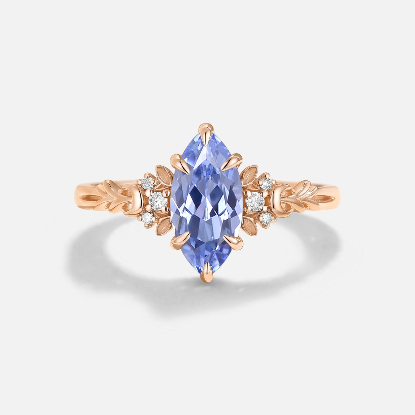 Marquise Lab Cornflower Sapphire Engagement Ring