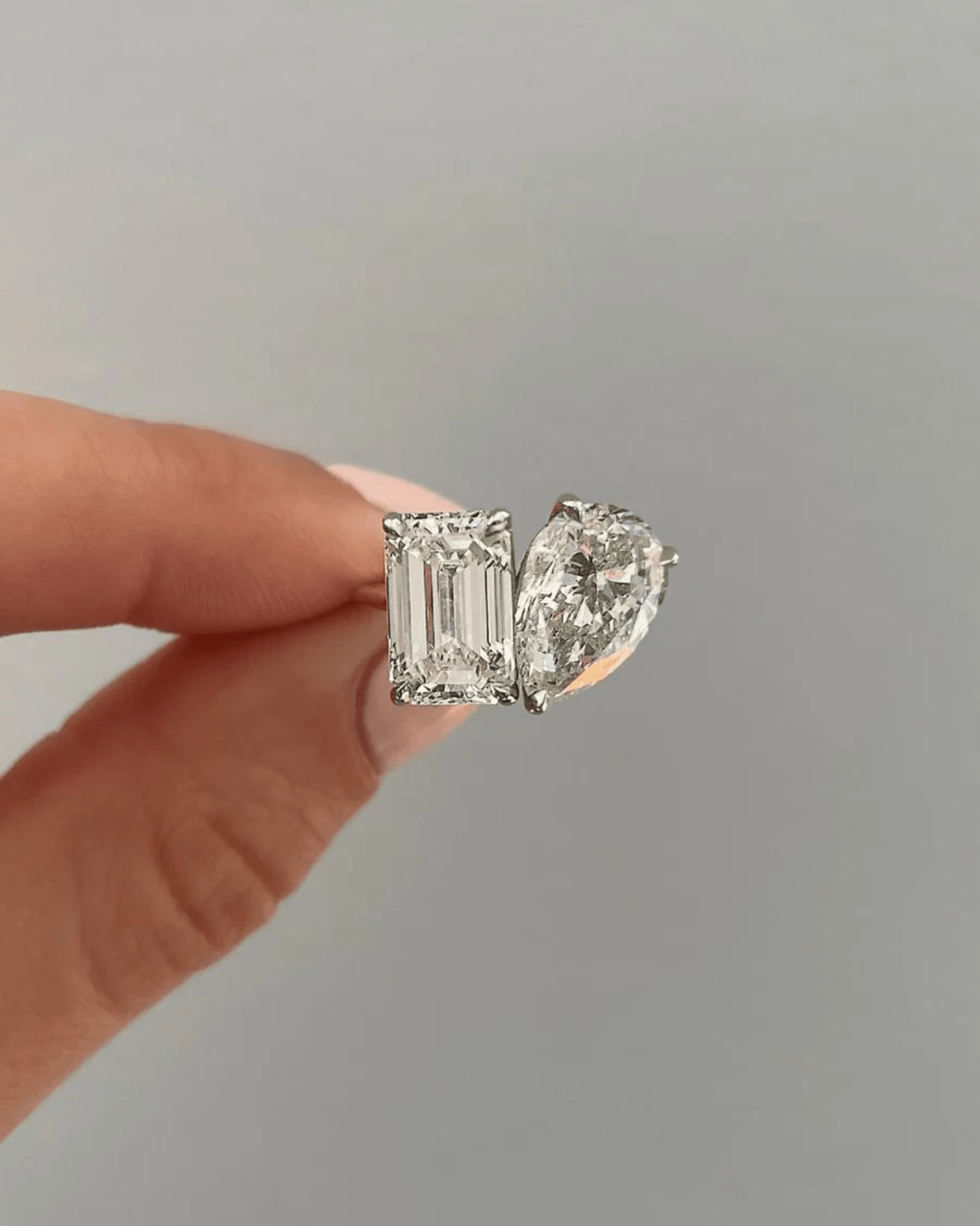 6 Carat Two Tone Pear & Emerald Toi Et Moi Engagement Ring