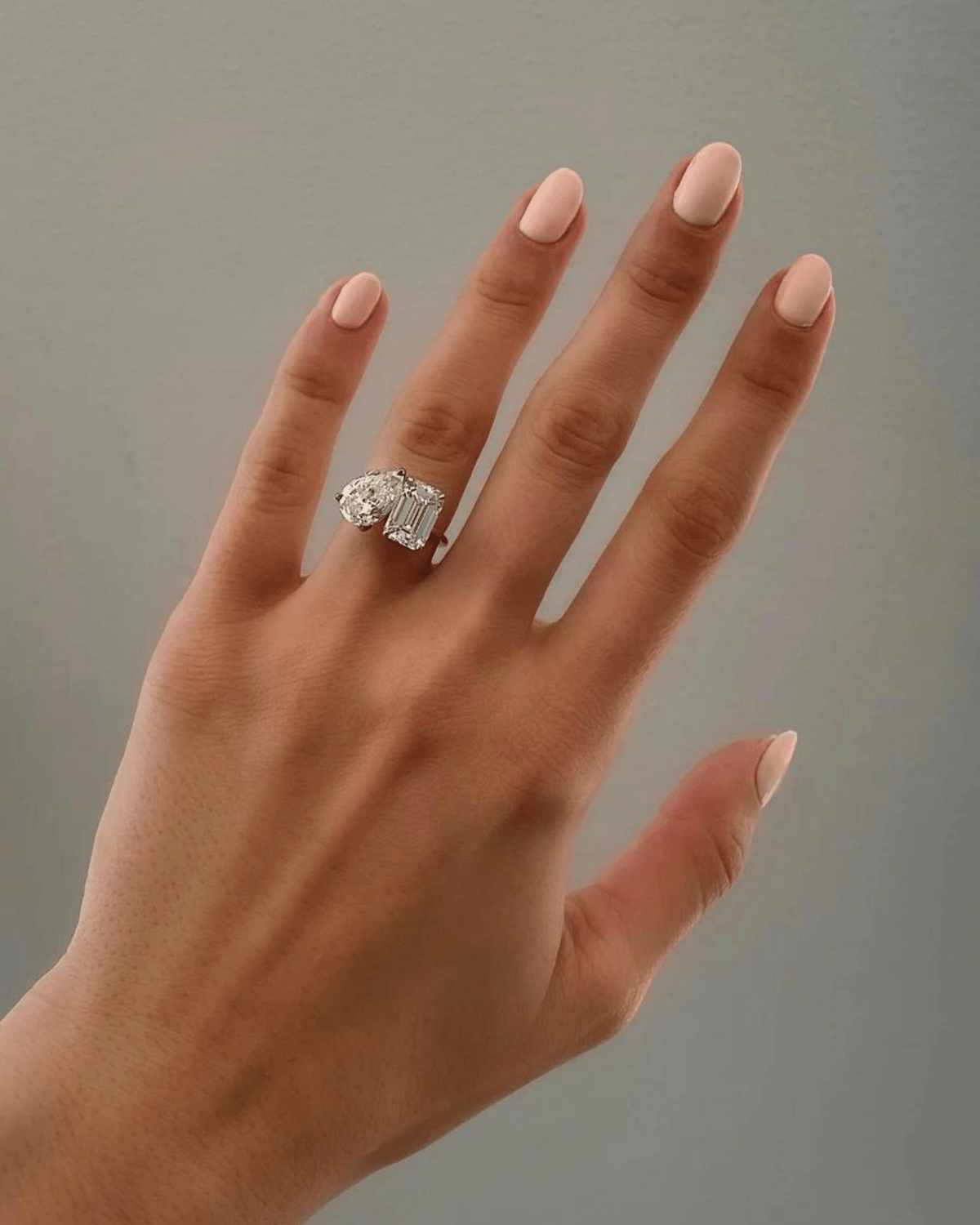 6 Carat Two Tone Pear & Emerald Toi Et Moi Engagement Ring