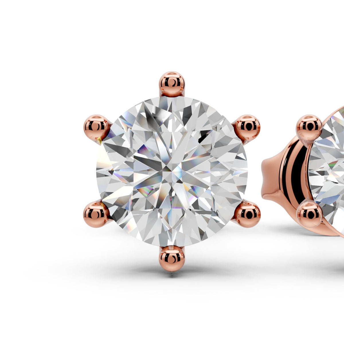 Lab Grown Diamond Stud Earrings 14k Solid Gold 6 Prong Diamond Earrings Women VS1 Clarity IGI Certified