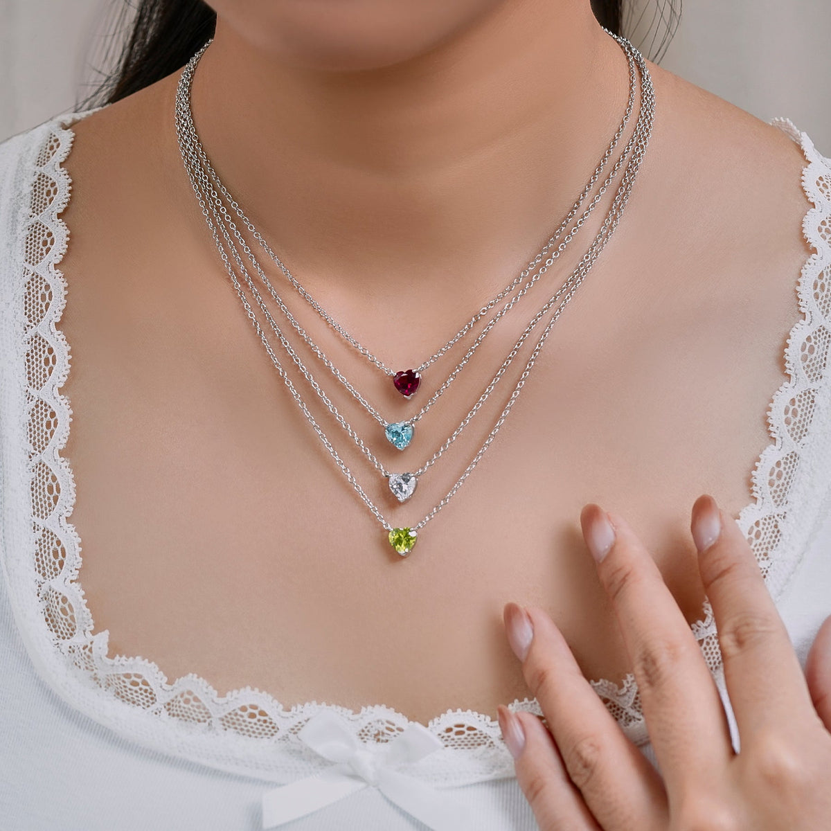 Gorgeous 2 Carat Heart Cut Birthstone Pendant Necklaces