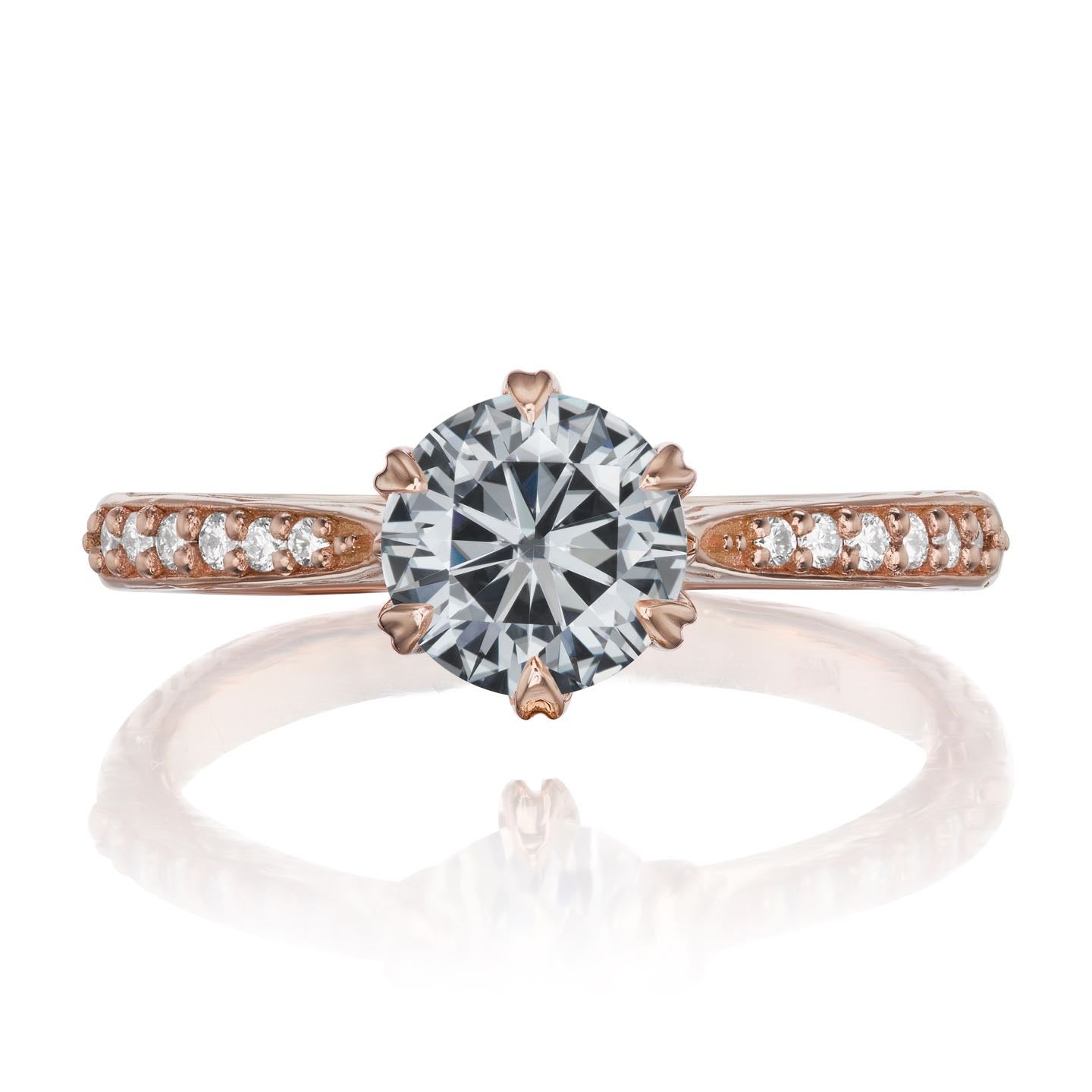 ・CAMILLE・Charles & Colvard Grey Moissanite, Twig Textured Diamond Band (1ct Center)