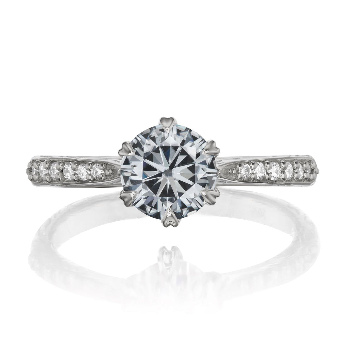 ・CAMILLE・Charles & Colvard Grey Moissanite, Twig Textured Diamond Band (1ct Center)