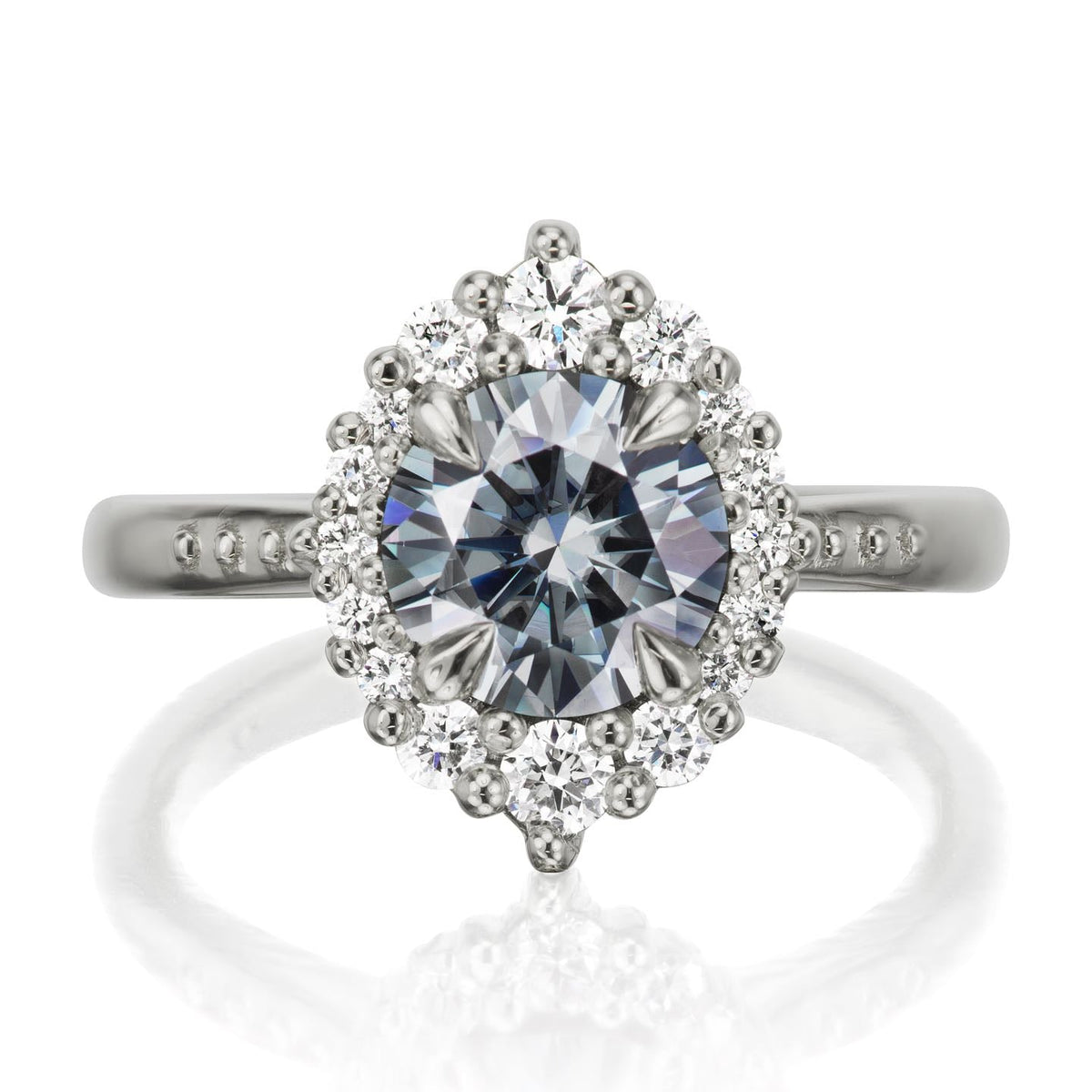 ・EMERSON・Charles & Colvard Grey Moissanite Center, Diamond Halo (1.27ctw+)