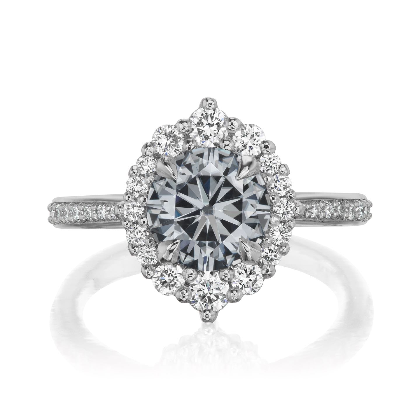 ・EMERSON・Charles & Colvard Grey Moissanite Center, Diamond Halo (1.27ctw+)