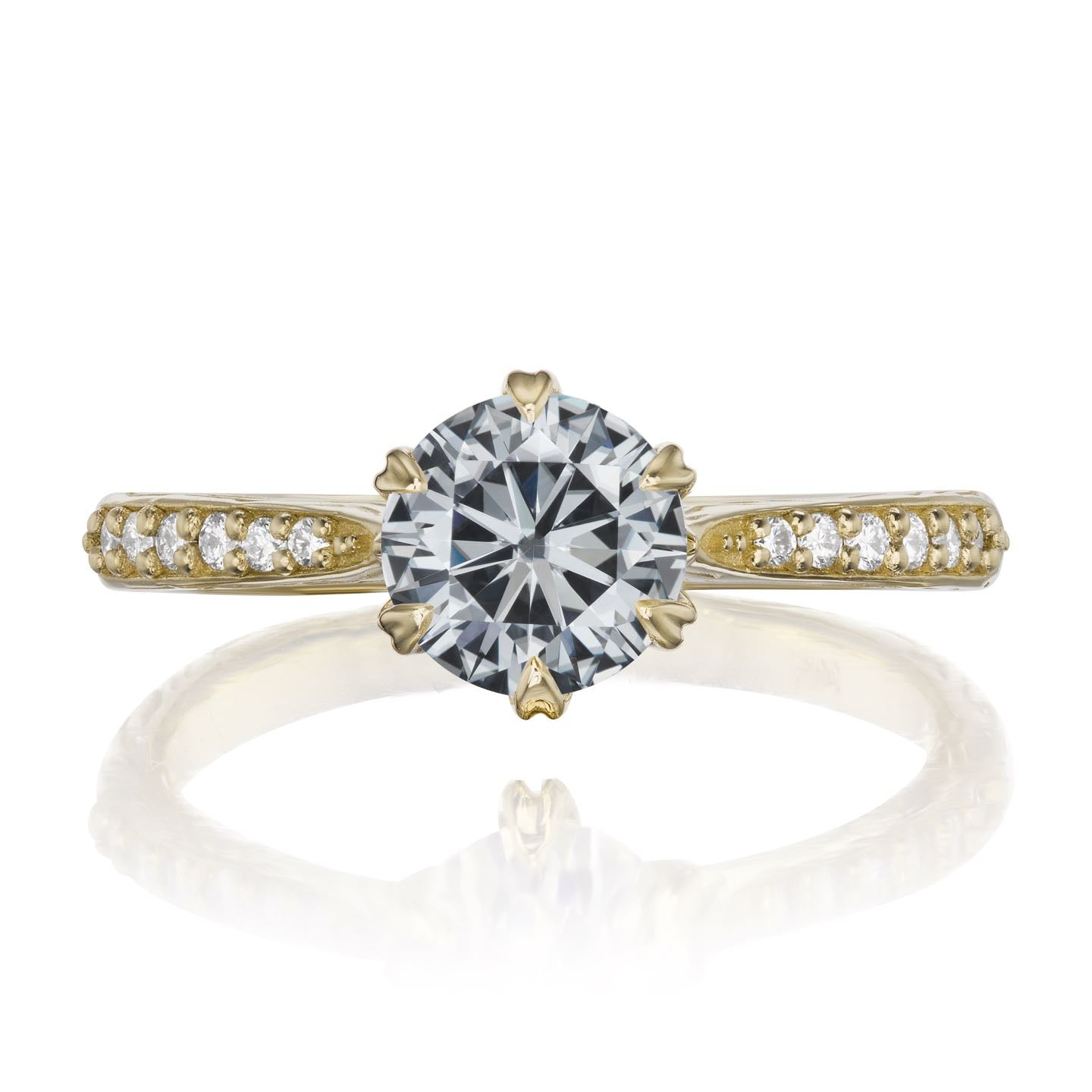 ・CAMILLE・Charles & Colvard Grey Moissanite, Twig Textured Diamond Band (1ct Center)