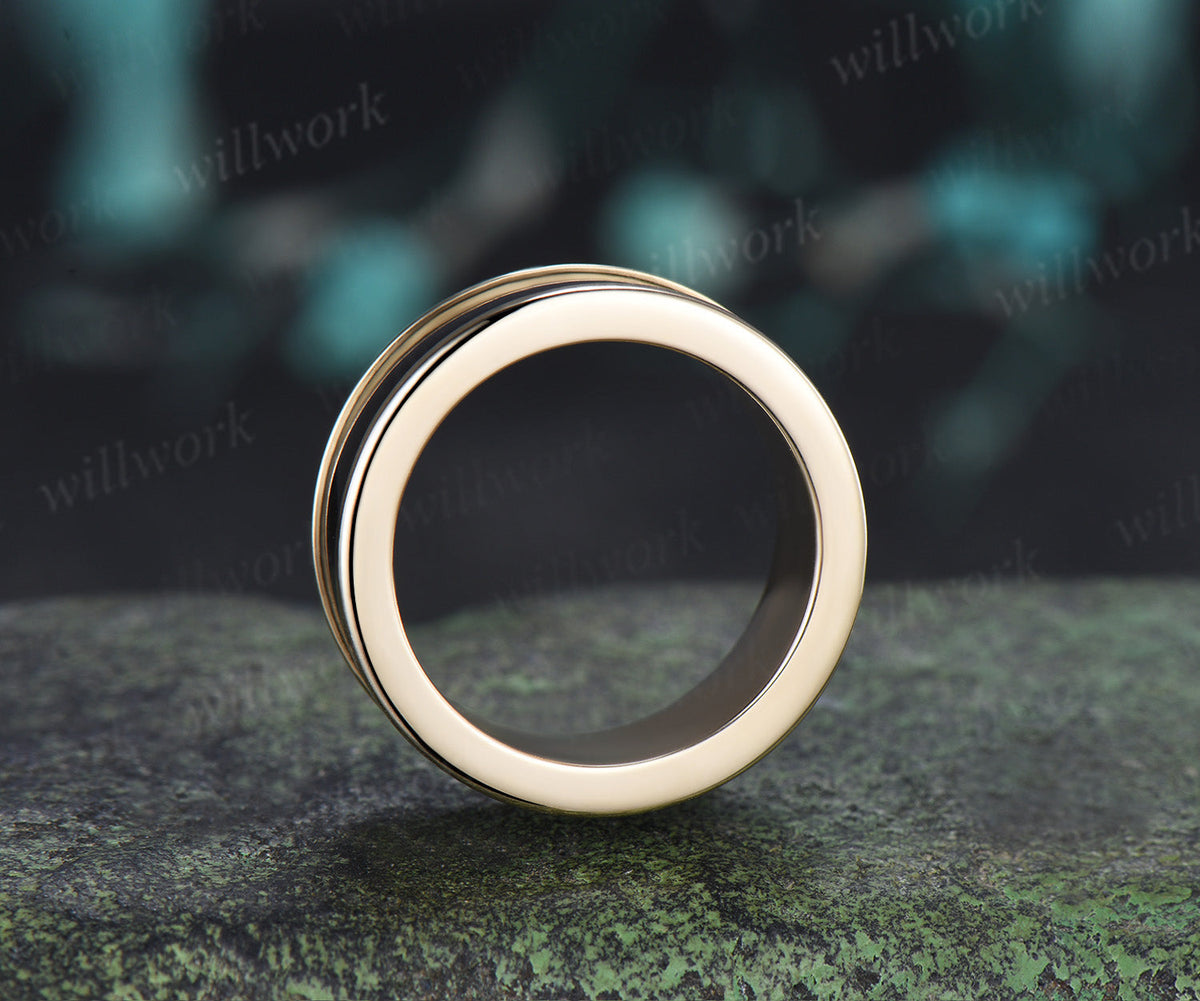 Unique Black Onyx Wedding Band for Men Black Onyx Inlay Ring Modern Men Half Eternity Ring