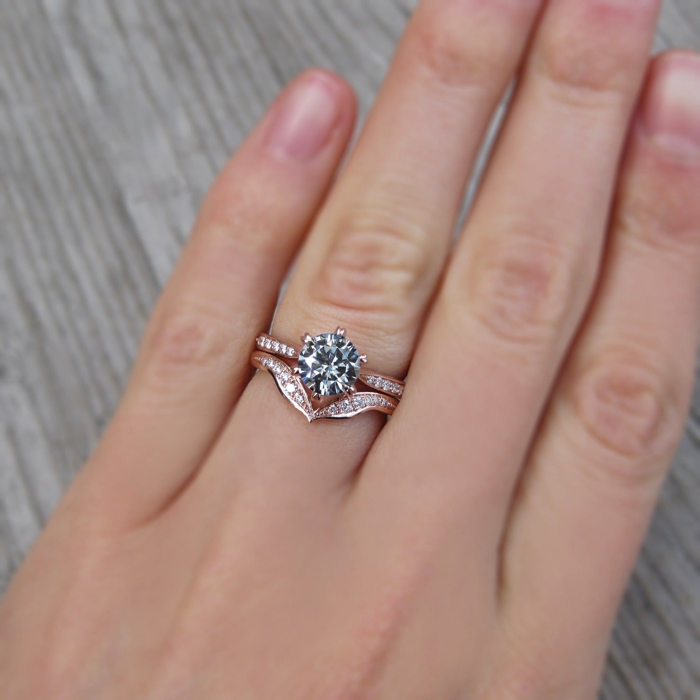 ・CAMILLE・Charles & Colvard Grey Moissanite, Twig Textured Diamond Band (1ct Center)