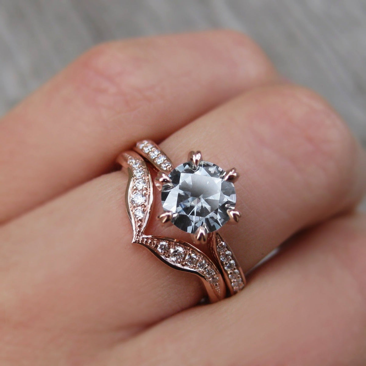 ・CAMILLE・Charles & Colvard Grey Moissanite, Twig Textured Diamond Band (1ct Center)