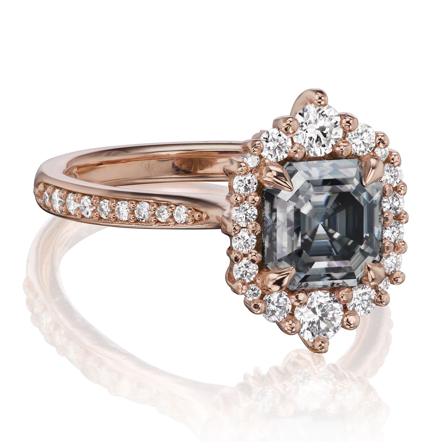 ・ROSALIND・Asscher Iconic™ Grey Moissanite Center, Diamond Halo (1.63ctw+)