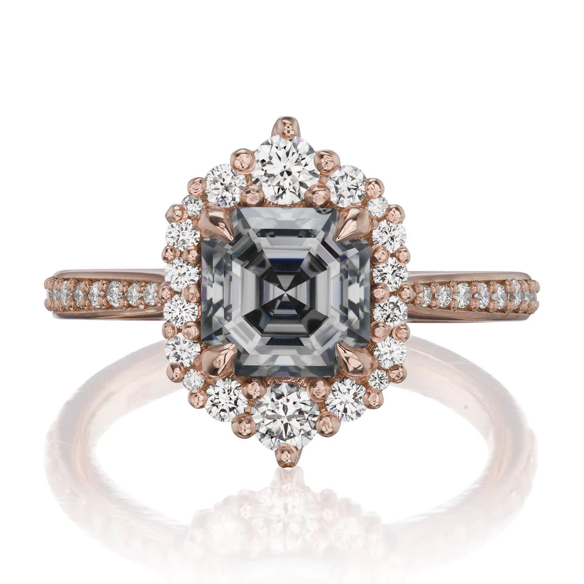 ・ROSALIND・Asscher Iconic™ Grey Moissanite Center, Diamond Halo (1.63ctw+)