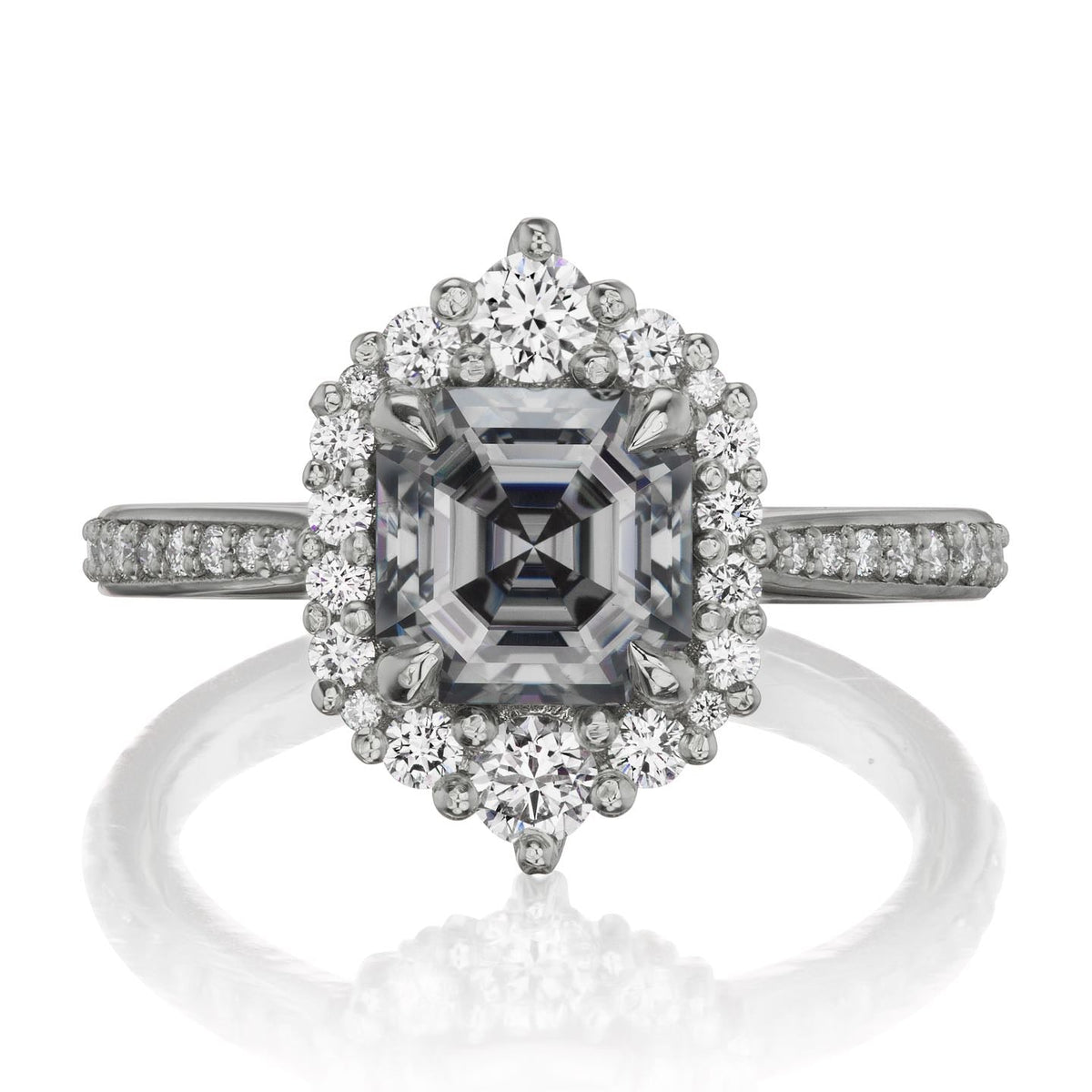 ・ROSALIND・Asscher Iconic™ Grey Moissanite Center, Diamond Halo (1.63ctw+)