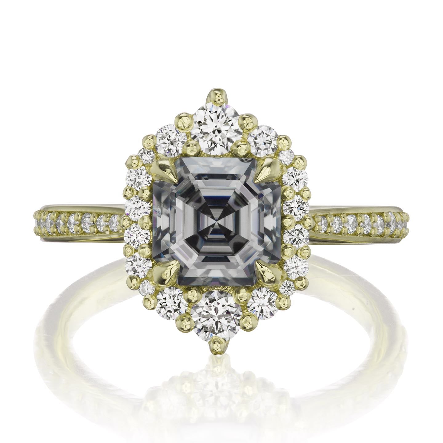 ・ROSALIND・Asscher Iconic™ Grey Moissanite Center, Diamond Halo (1.63ctw+)