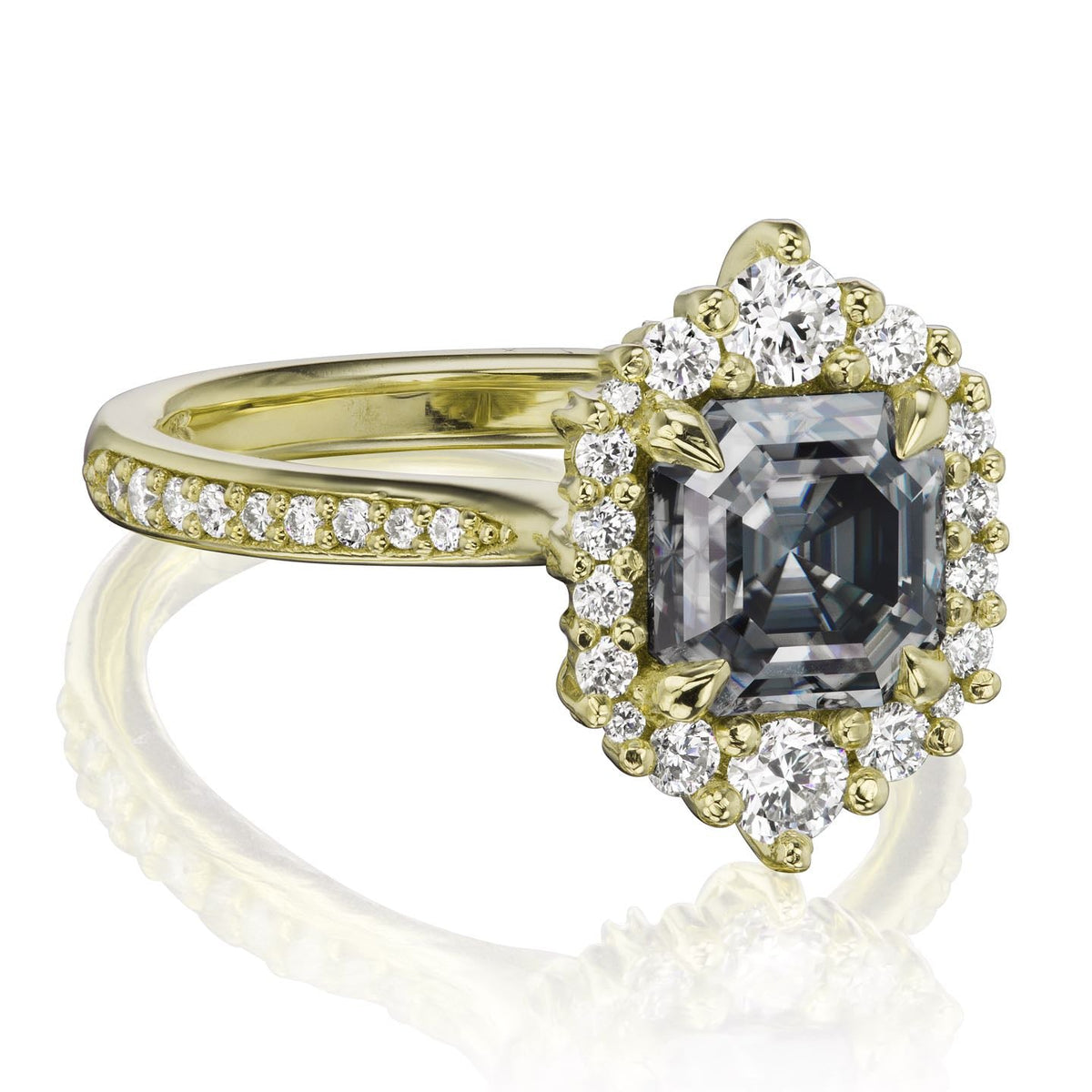 ・ROSALIND・Asscher Iconic™ Grey Moissanite Center, Diamond Halo (1.63ctw+)