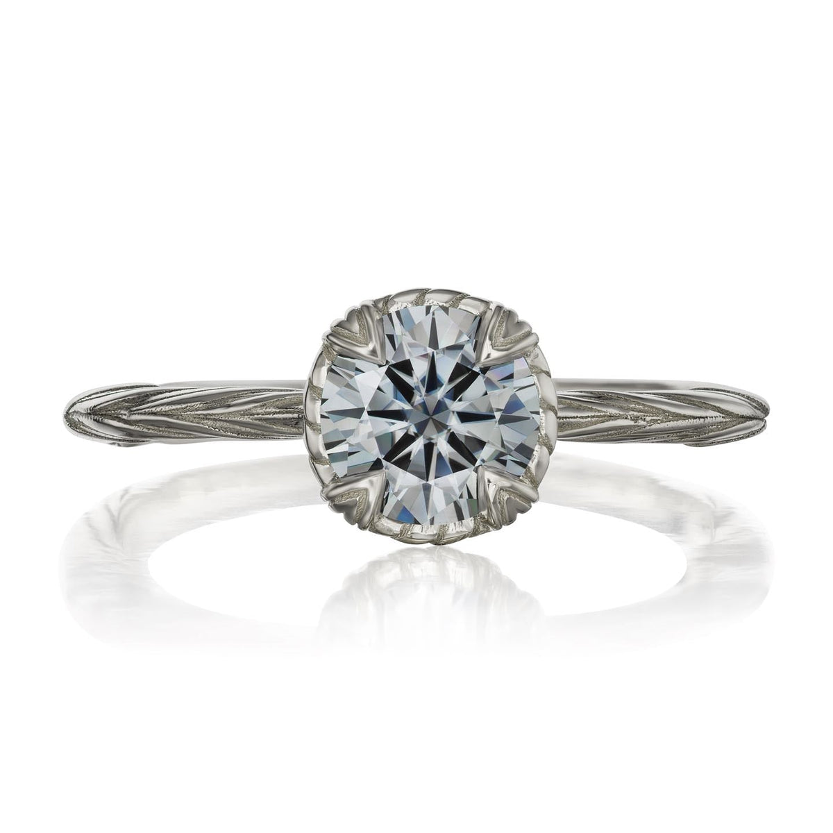 ・SIENNA・ Charles & Colvard Grey Moissanite, Willow Leaf Band (1ct)