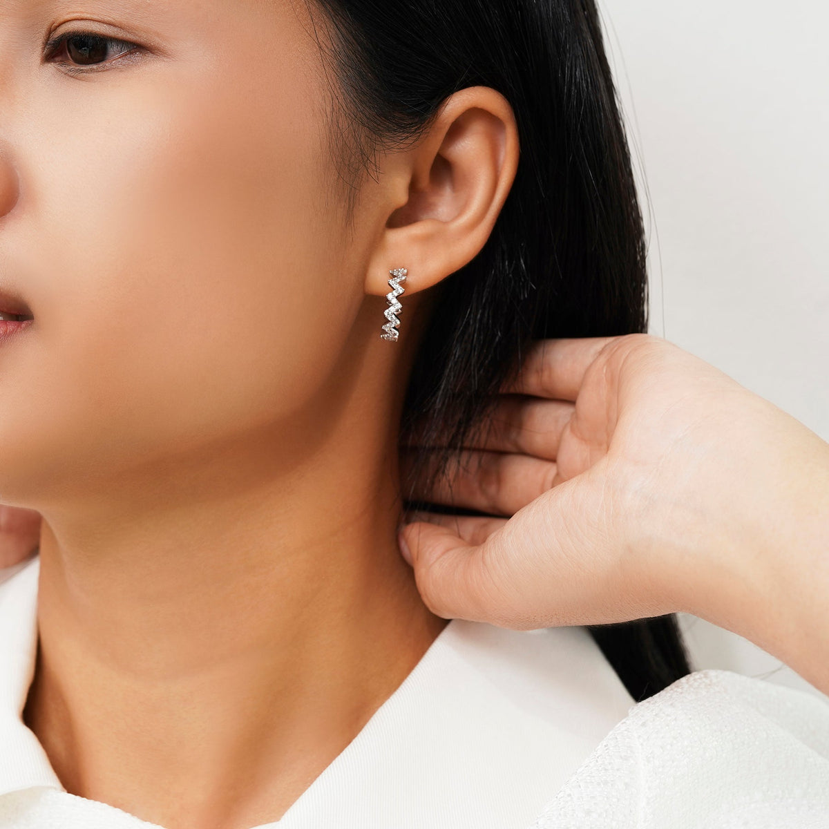 Modern Zigzag Crystal Hoop Earrings – Modern Stud Hoops