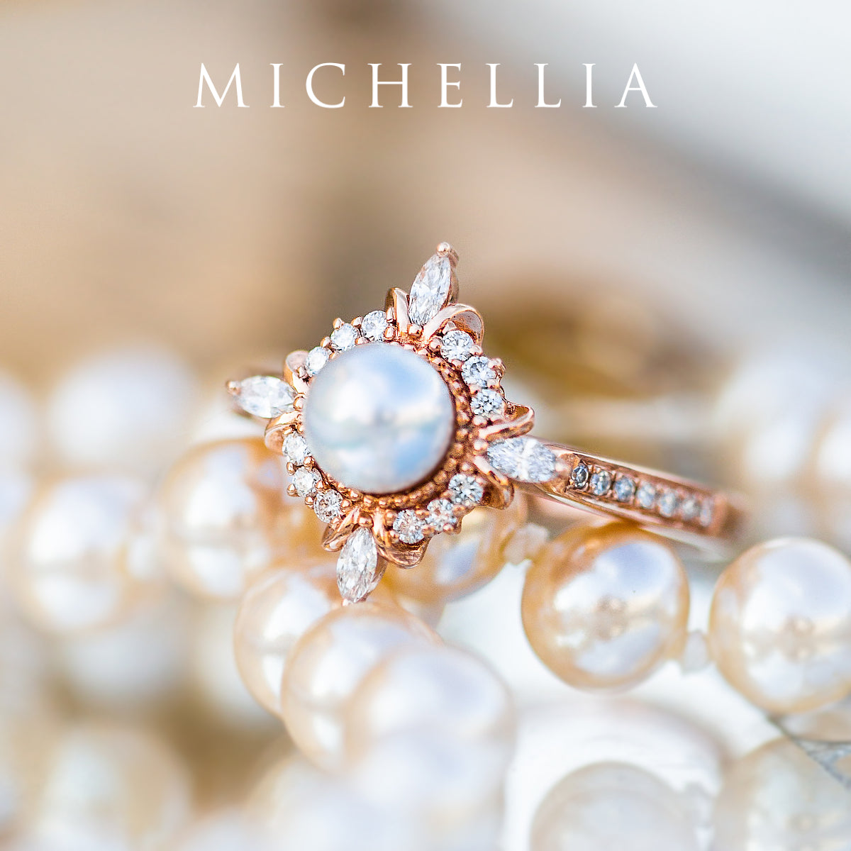 [Astrid] Art Deco Petite Pearl Engagement Ring