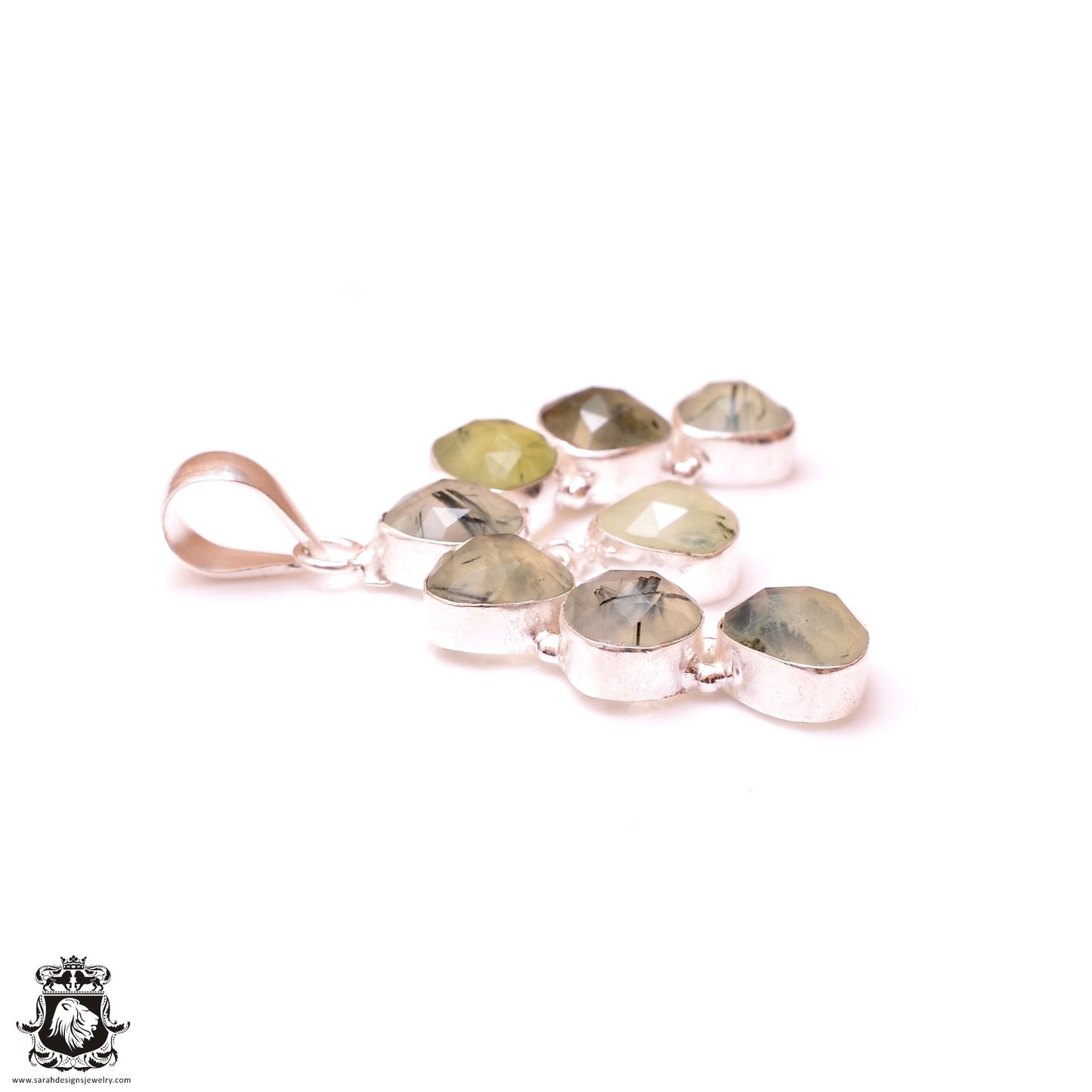Australian Prehnite Native Squash Blossom Pendant & 3MM Italian Chain P10098