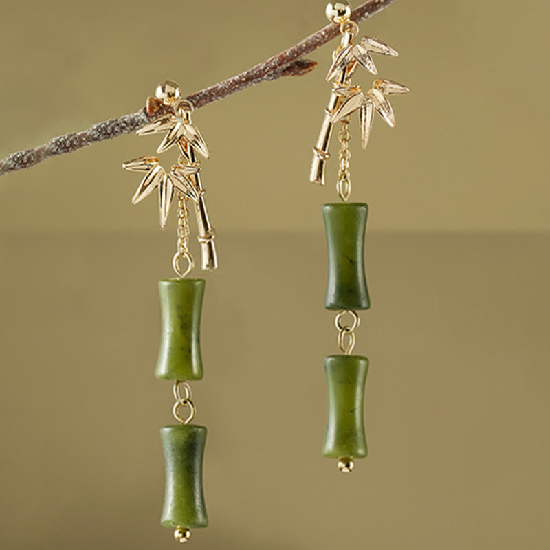 Fortune Jewel 925 Sterling Silver Posts Copper Plated Gold Natural Peridot Bamboo Leaf Drop Earrings