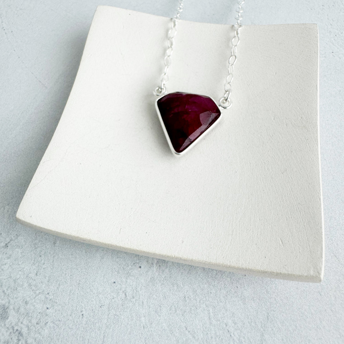 Dainty Triangle Bezel Necklace - Ruby