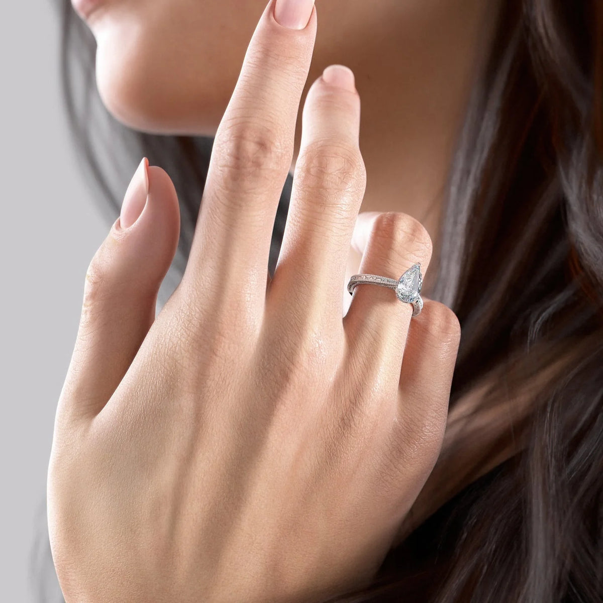 Modern Solarii Moissanite 2.0ct Pear Cut 925 Sterling Silver Hidden Halo Engagement Ring