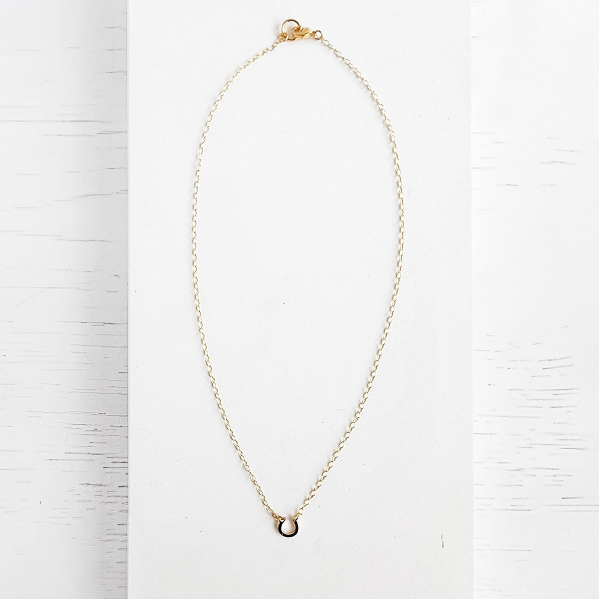 Tiny Horseshoe Charm Necklace in 14k Gold Filled