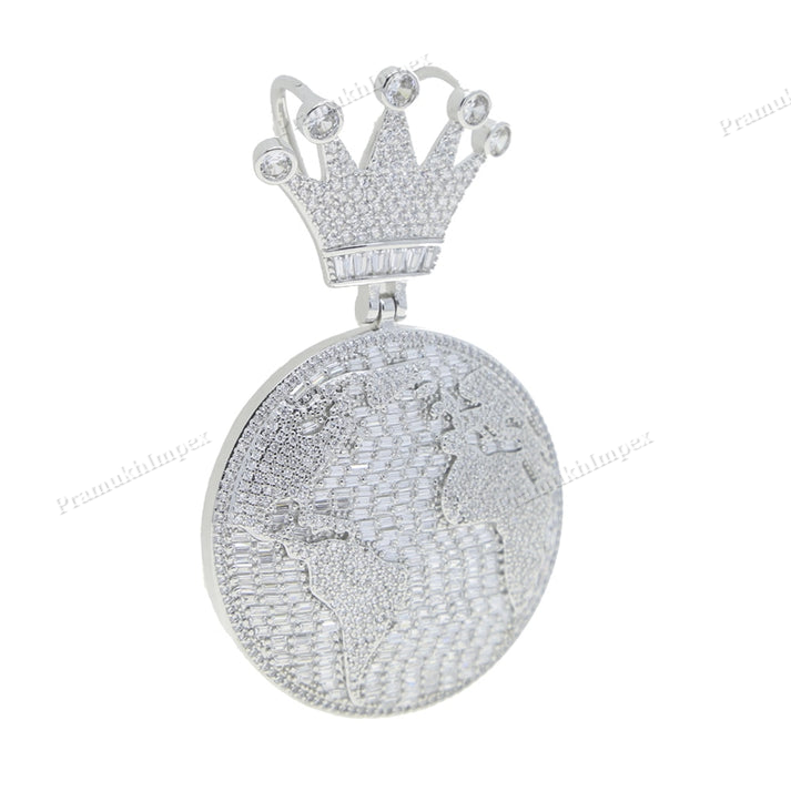 S925 Silver Moissanite Baguette Map Round Pendant