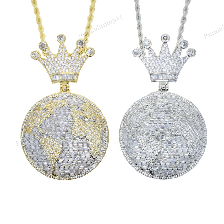 S925 Silver Moissanite Baguette Map Round Pendant