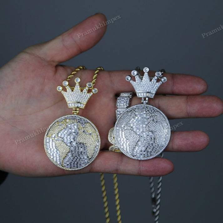 S925 Silver Moissanite Baguette Map Round Pendant