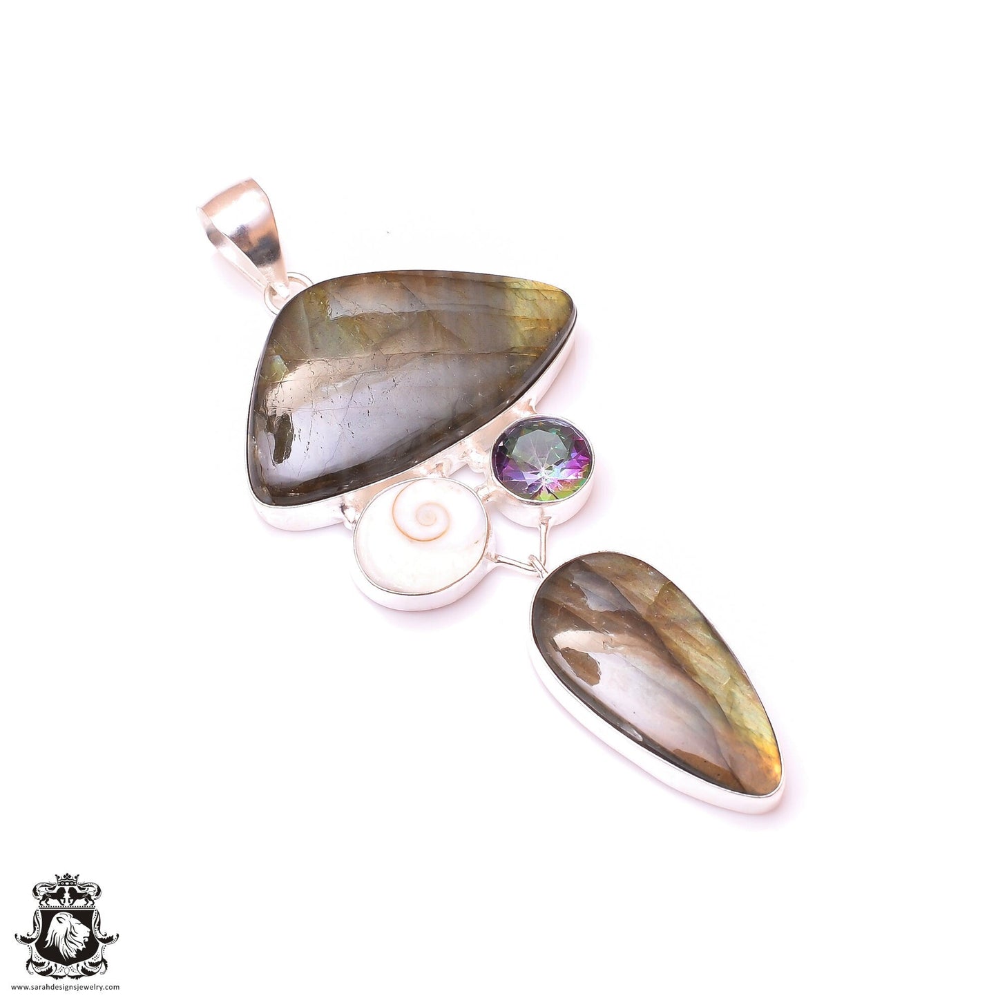 Red Labradorite Spectrolite Shiva Shell Pendant & 3MM Italian Chain P9918
